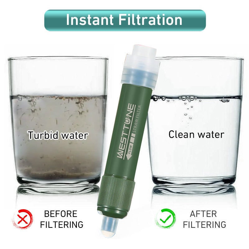 WESTTUNE Mini Camping Purification Water Filter Straw - TUP Carbon Fiber Construction - Compact and Lightweight - Ideal for Outdoor Activities