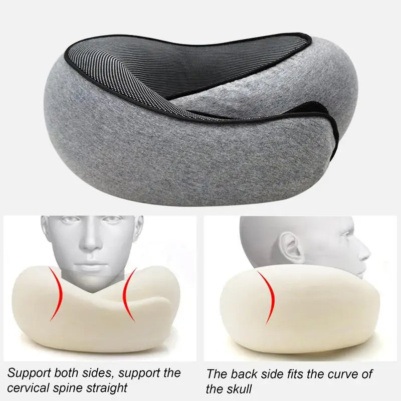 Memory Foam Travel Pillow for Neck Support and Comfort - Ergonomic Design for Airplane Travel and Camping - Includes Carry Bag