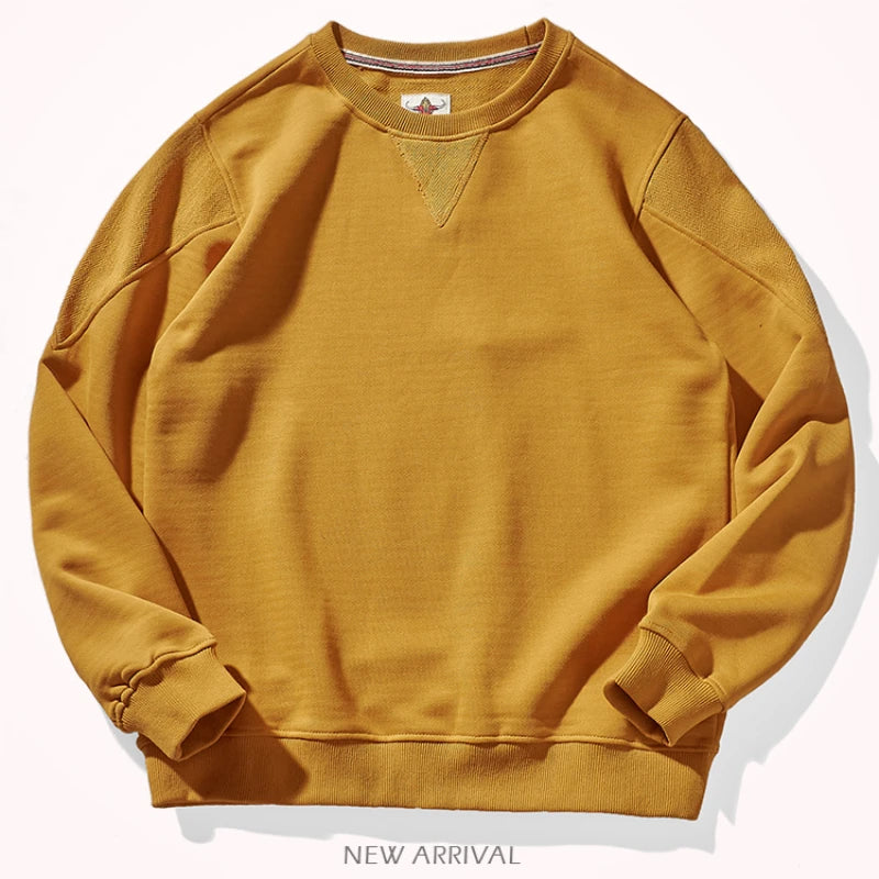 Men's Heavyweight Cotton Pullover Sweater | Autumn Round Neck Casual Top