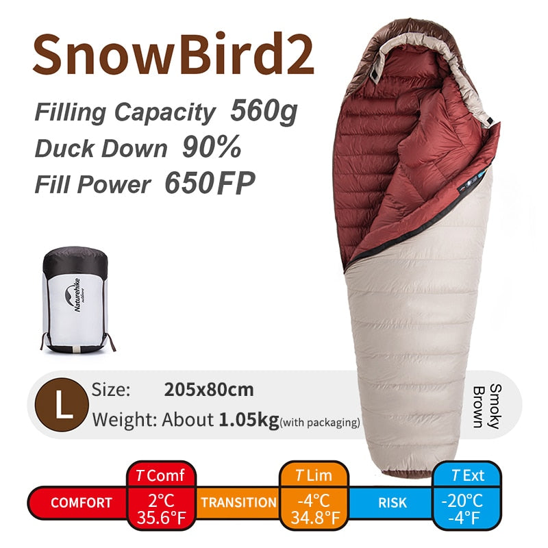 Naturehike Snowbird Mummy Down Ultralight Sleeping Bag - 3 Season Camping Gear with Duck Down Insulation