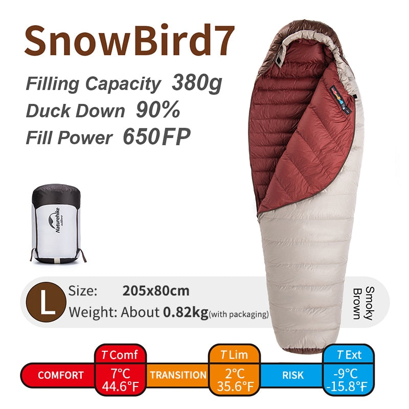 Naturehike Snowbird Mummy Down Ultralight Sleeping Bag - 3 Season Camping Gear with Duck Down Insulation