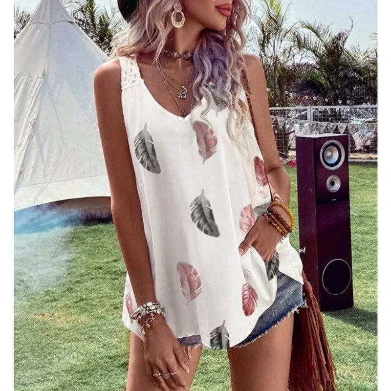 Women's Boho Lace Hollow Back Tank Tops - Summer Beach Blouse for Everyday Wear