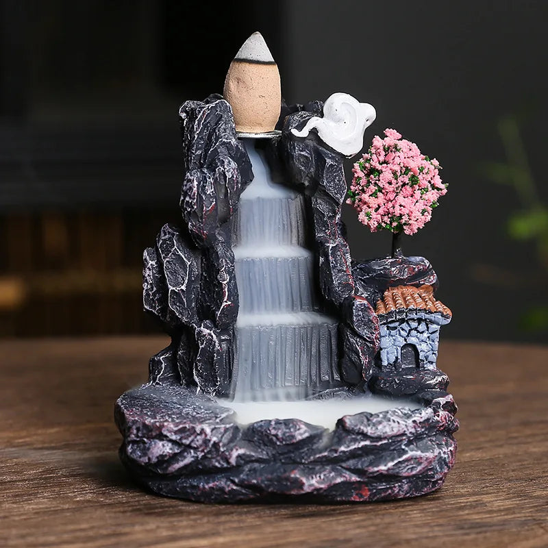 Backflow Incense Burner with Waterfall Design - Aromatherapy Home Decor & Incense Cones Set