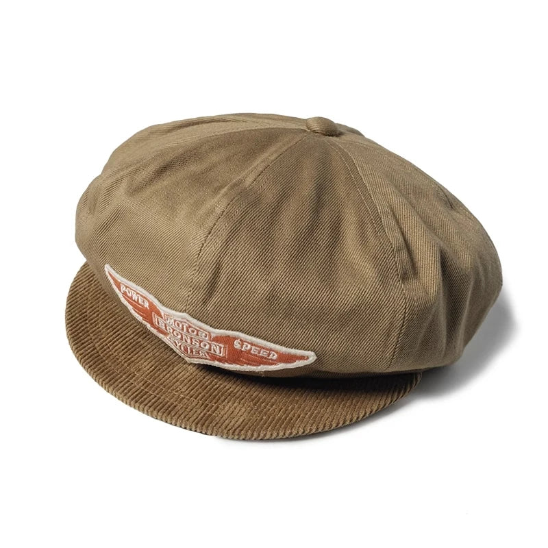 Vintage Inspired Bronson Motorcycle Biker Cap - Khaki 100% Cotton Newsboy Hat - With or Without Patch