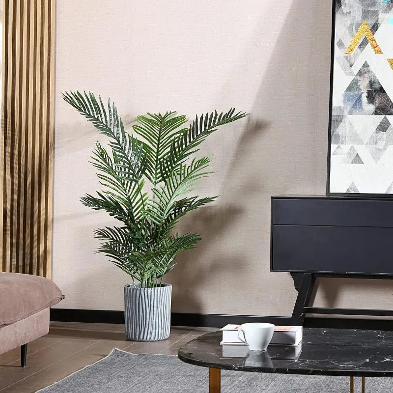 Realistic Artificial Areca Palm Tree with 15 Trunks in Woven Seagrass Basket - Lifelike Faux Dypsis Lutescens Plant for Home Decor