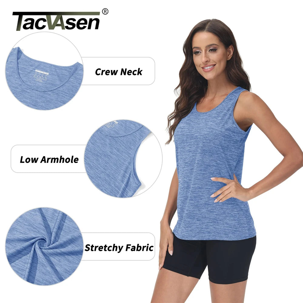 TACVASEN Women's Quick Dry Tank Tops for Outdoor Activities - Breathable Polyester Sportswear with Crew Neck and Regular Fit