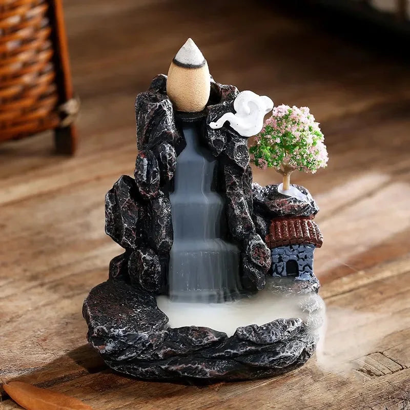 Backflow Incense Burner with Waterfall Design - Aromatherapy Home Decor & Incense Cones Set