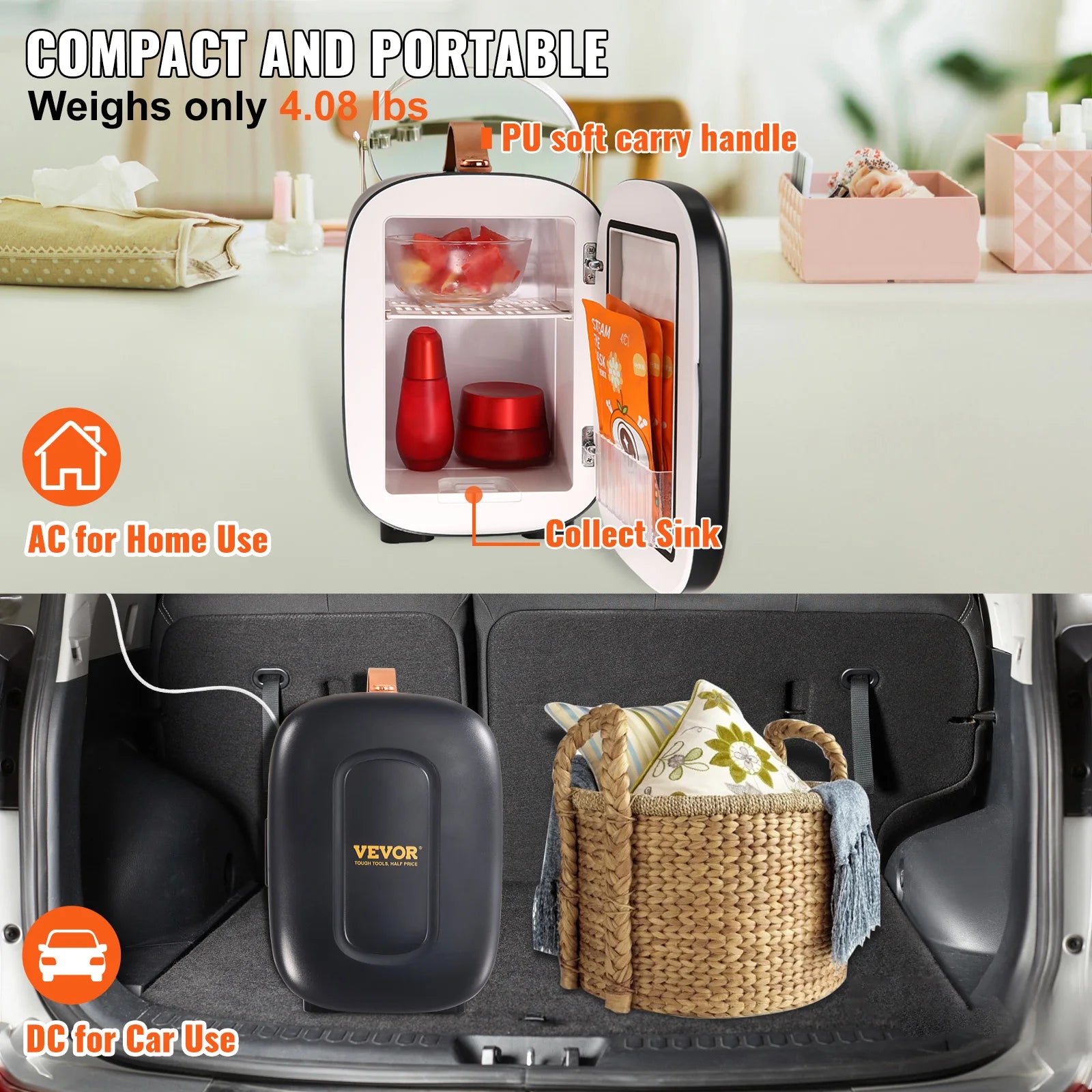 VEVOR 4L Mini Car Refrigerator - Compact Portable Cooler & Warmer for Travel, Camping, & Home Use - Ideal Food & Drink Storage Solution for Cars & Trucks