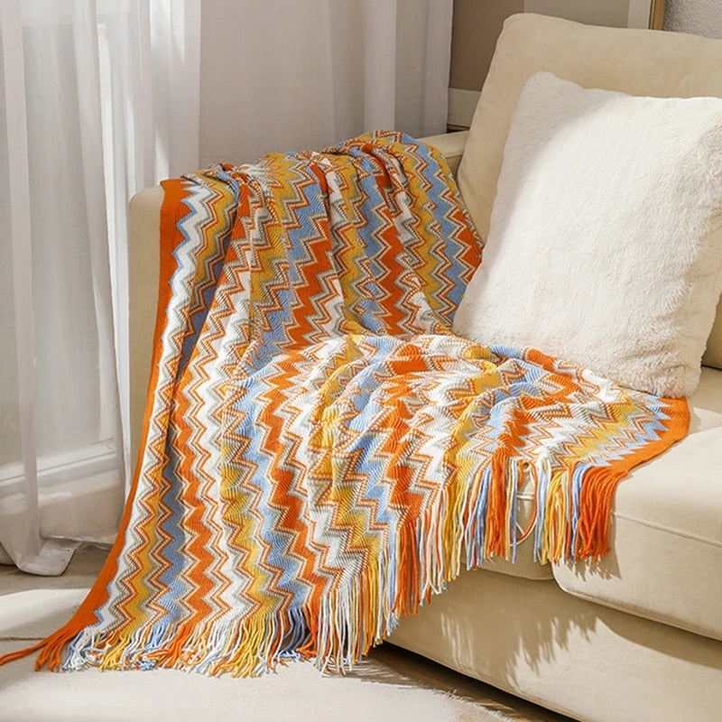 Retro Aztec Lightweight Blanket - Colorfast Polyester and Cotton Blend for Durability