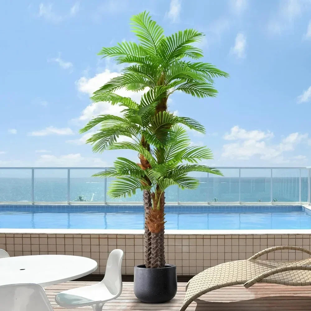 8.5ft Tall Artificial Palm Tree - Triple Phoenix & Golden Cane Design | Stunning Indoor/Outdoor Decor for Patios, Poolside, and Homes