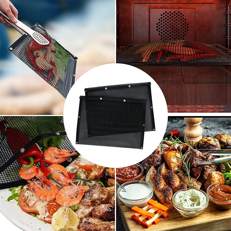 Reusable Non-Stick PTFE Mesh Grill Bags for BBQ - Ideal for Vegetables, Meat, and Smoker Use - Multiple Sizes Available