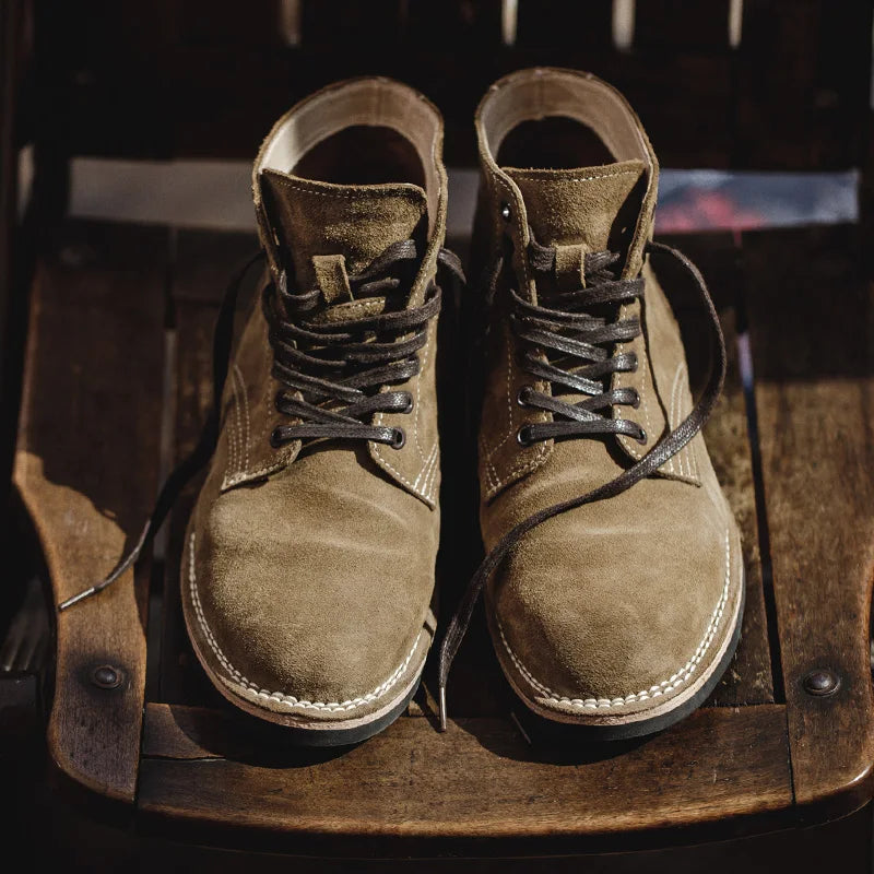 Maden Vintage Inspired Military Combat Boots for Men - Yellow Suede Ankle Boots