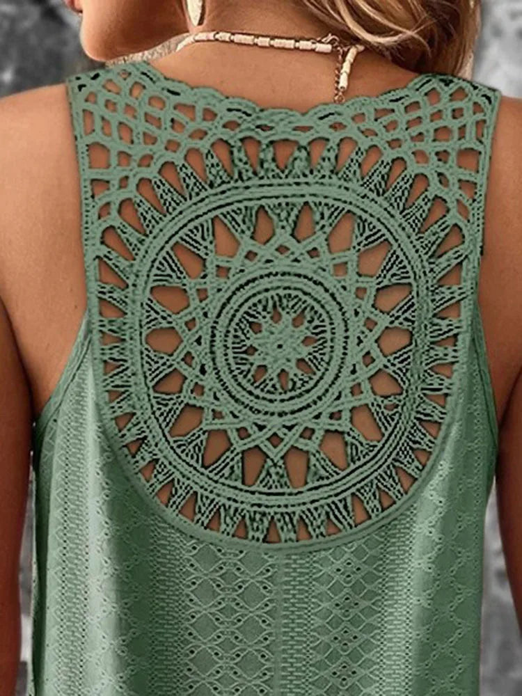 Vintage-Inspired Lace Back V-Neck Tank Top for Women - Comfy and Stylish - Multiple Colors Available