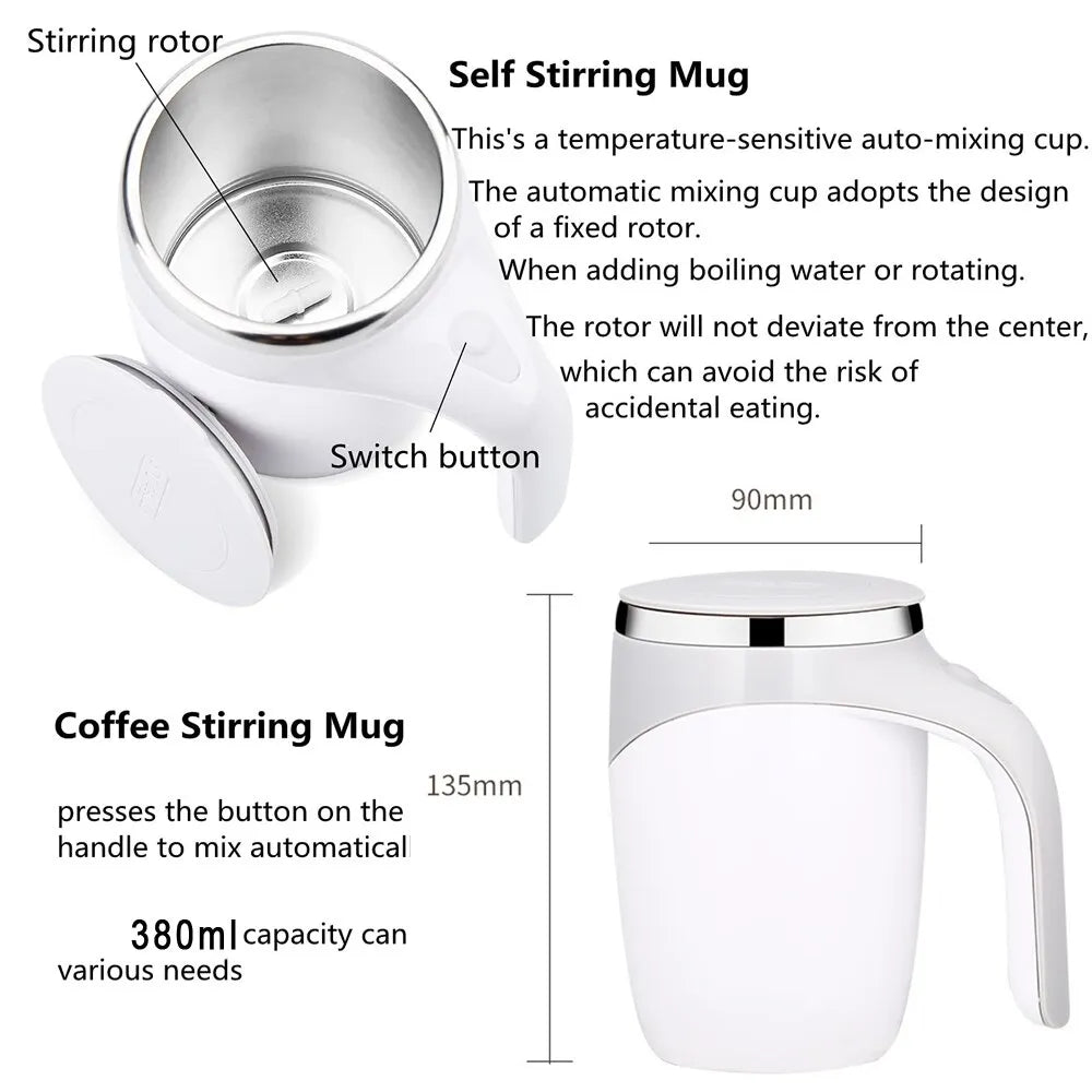 Eco-Friendly Automatic Electric Rechargeable Stainless Steel Magnetic Coffee Mug with Lid USB Charging and Magnetic Stirring Mechanism