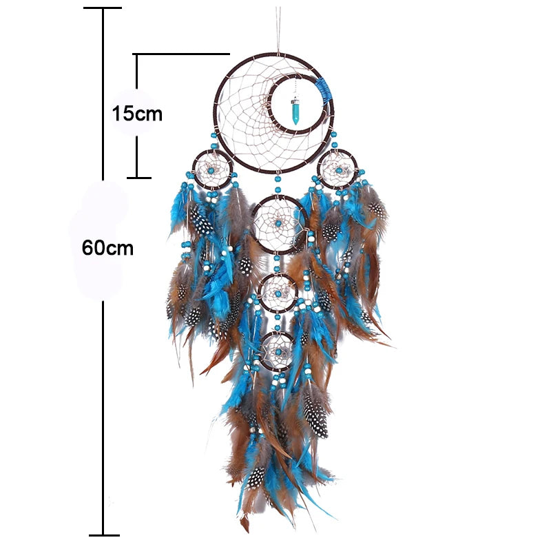 Handmade Indian Dreamcatcher with Rattan Bead Feathers - Bohemian Style Dreamcatcher