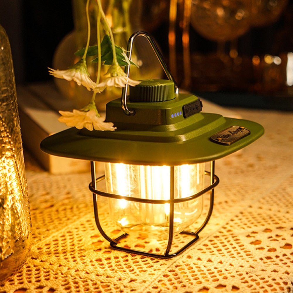 Retro Dimmable LED Waterproof Camping Lantern with USB Port To Charge Devices 4500mAH Battery Emergency Light Rechargeable