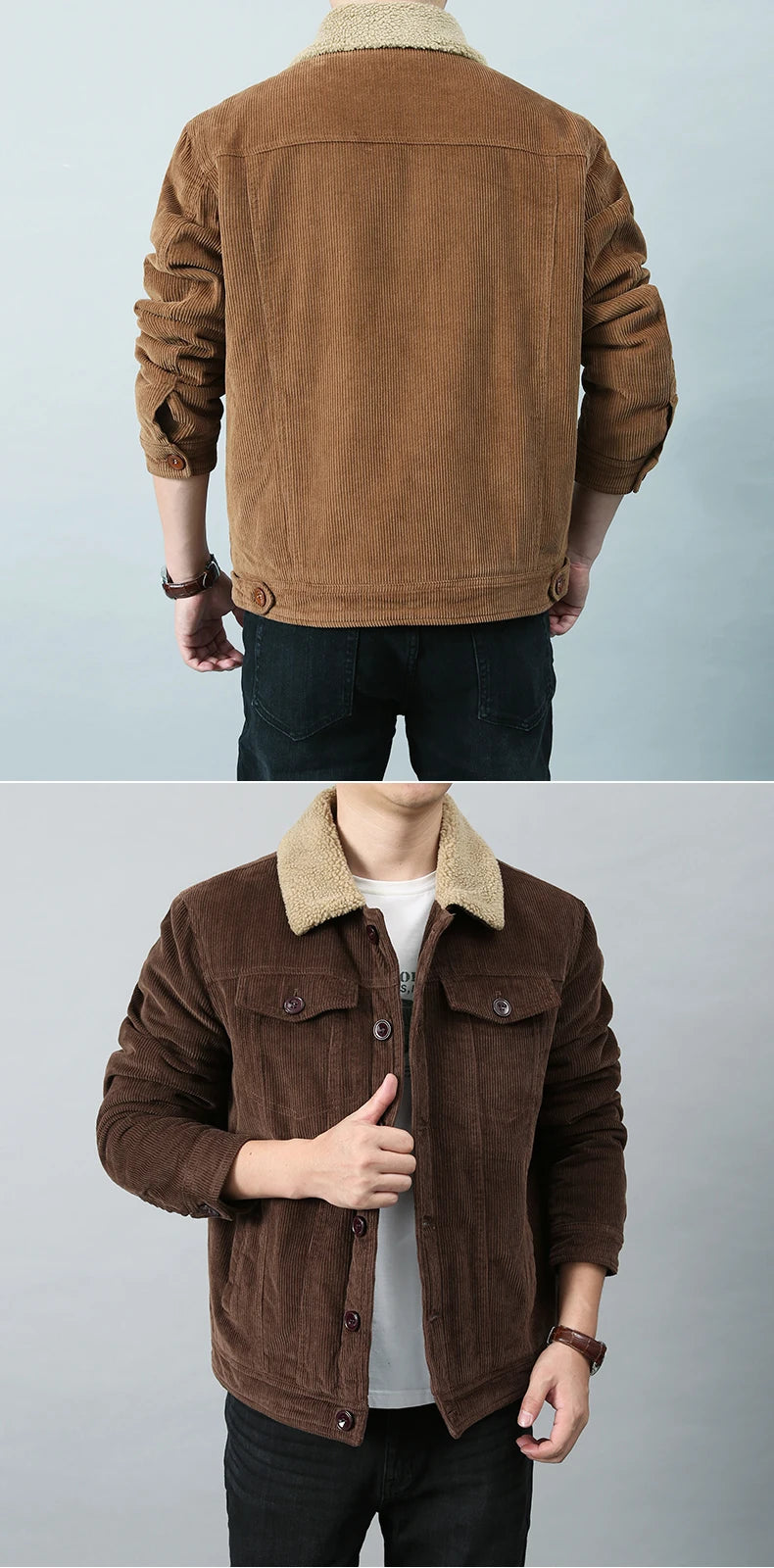 Men’s Fleece-Lined Corduroy Jacket | Padded Zip Parka Coat for Winter