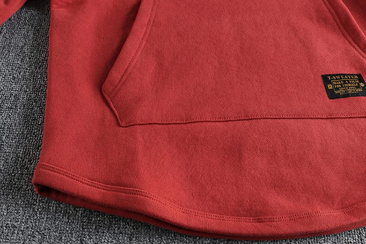 Men's American Retro Heavyweight Velvet Kangaroo Pocket Sweatshirt | Pure Cotton Casual Sportwear for Autumn Winter