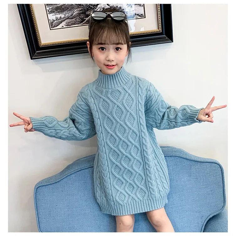 Long Knitted Sweater for Girls Ages 3-13 | Cozy Autumn and Winter Wool Blend Fashion