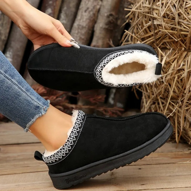 Women's Chelsea Ankle Snow Boots - Warm Plush Fur Lined Short Flats with Durable Rubber Sole