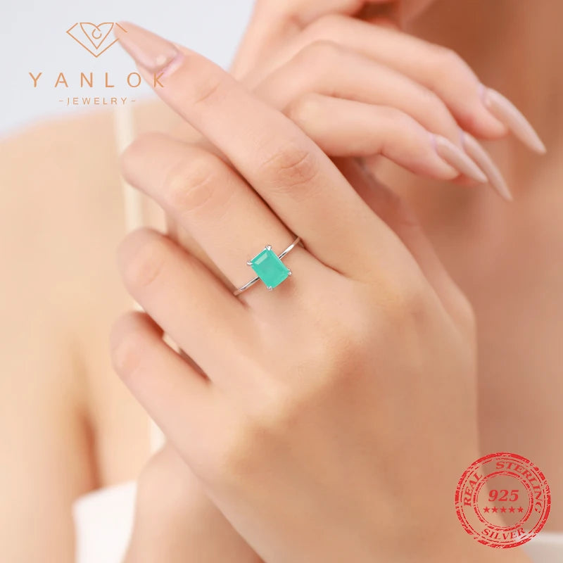 YANLOK Luxury Lab-Created Paraiba Tourmaline Ring 925 Sterling Silver Fine Jewelry