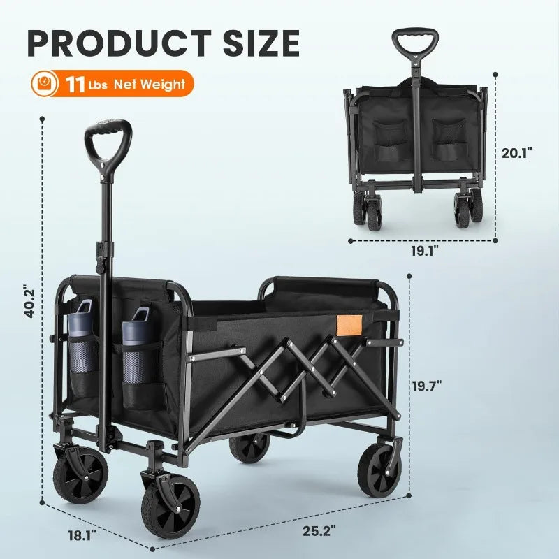 Portable Collapsible Wagon Cart - 220lbs Capacity Lightweight Folding Grocery Cart with Wheels