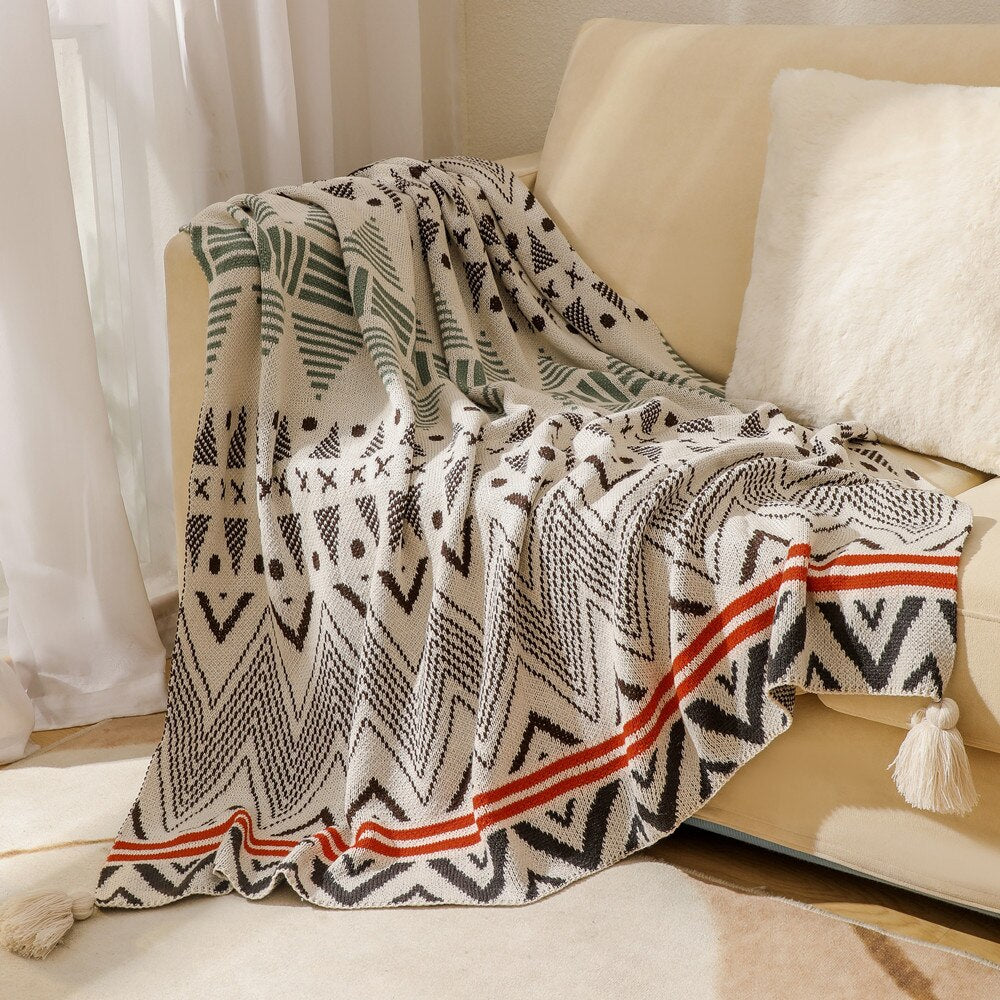 Retro Aztec Lightweight Blanket - Colorfast Polyester and Cotton Blend for Durability