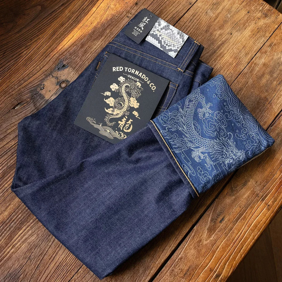 Red Tornado NOIR Year of the Dragon Limited Edition 14oz Natural Indigo Selvedge Denim Jeans for Men