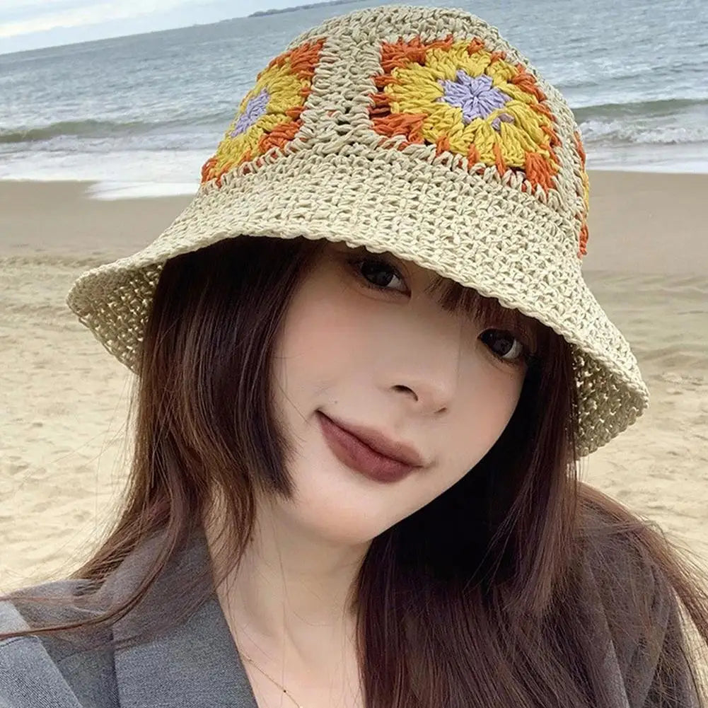 Women's Braided Flower Sun Hat - Stylish Sun Protection Fisherman Bucket Hat