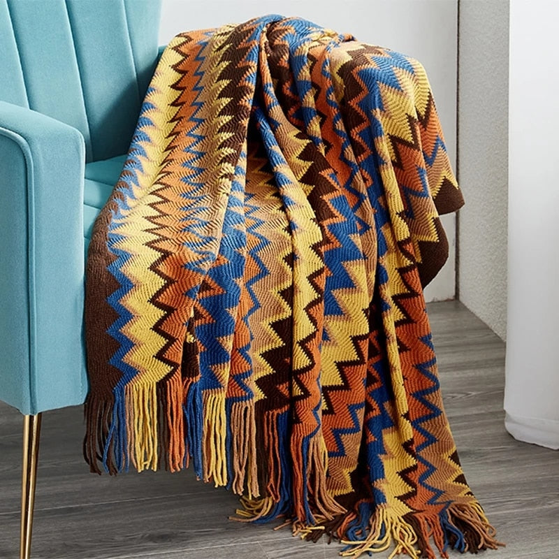 Retro Aztec Lightweight Blanket - Colorfast Polyester and Cotton Blend for Durability