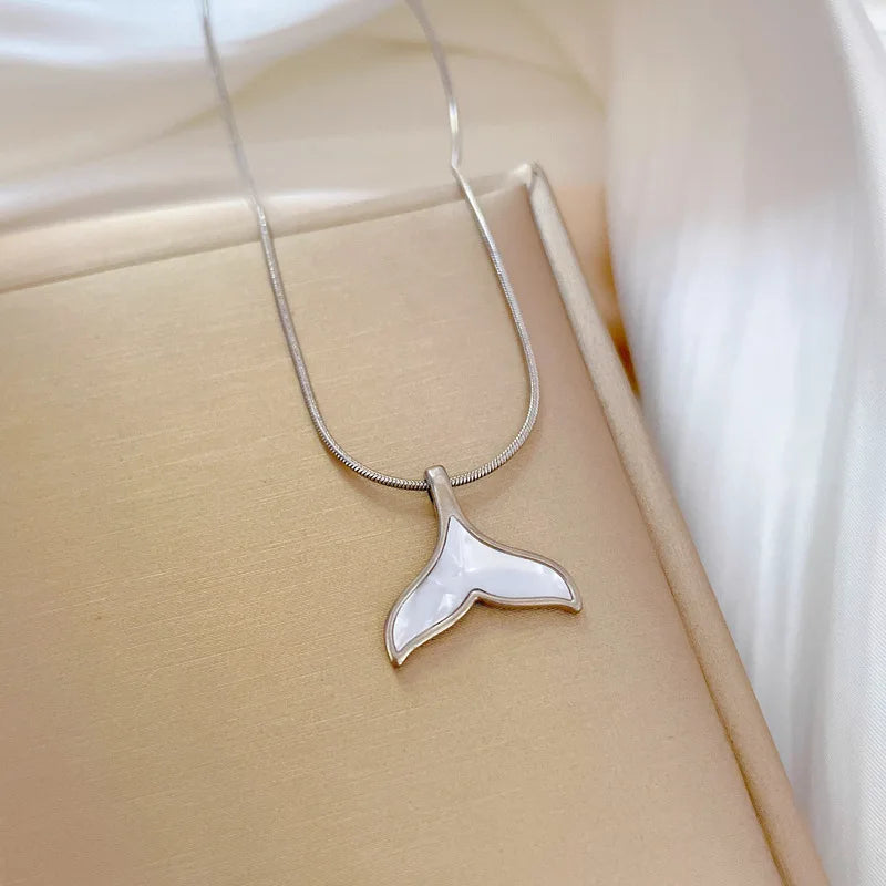 Beautiful White Shell Mermaid Tail Necklace | 316L Stainless Steel Jewelry Gift for Her