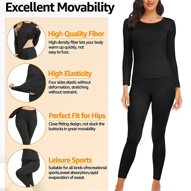 Ultra-Soft Thermal Underwear Set for Women | Long Johns Base Layer for Cold Weather, Moisture-Wicking Top and Bottom