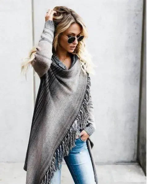 Women's Long-Sleeve Poncho Overcoat | Cozy Autumn Winter Casual Sweater