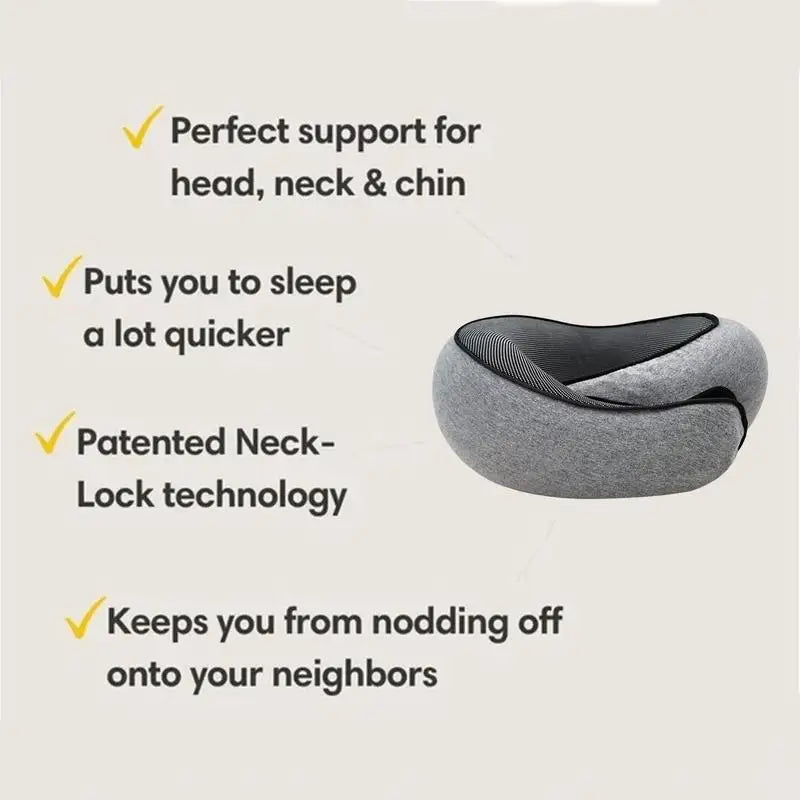 Memory Foam Travel Pillow for Neck Support and Comfort - Ergonomic Design for Airplane Travel and Camping - Includes Carry Bag