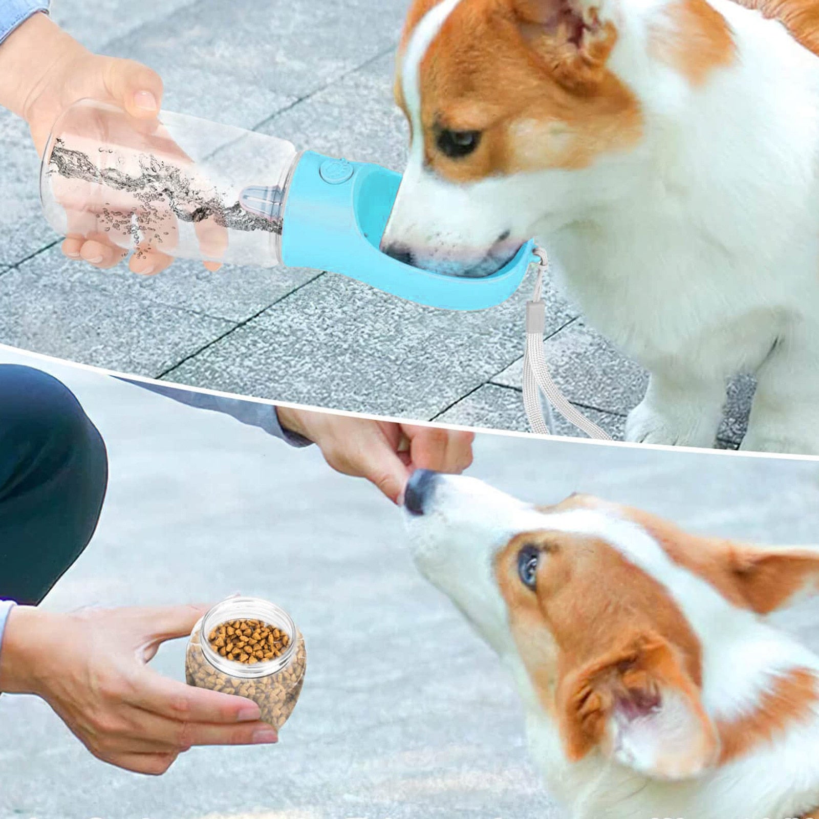 Portable Dog Water Bottle 350ml 550ml with Food and Water Storage Container - One-Handed Feeding and Hydration