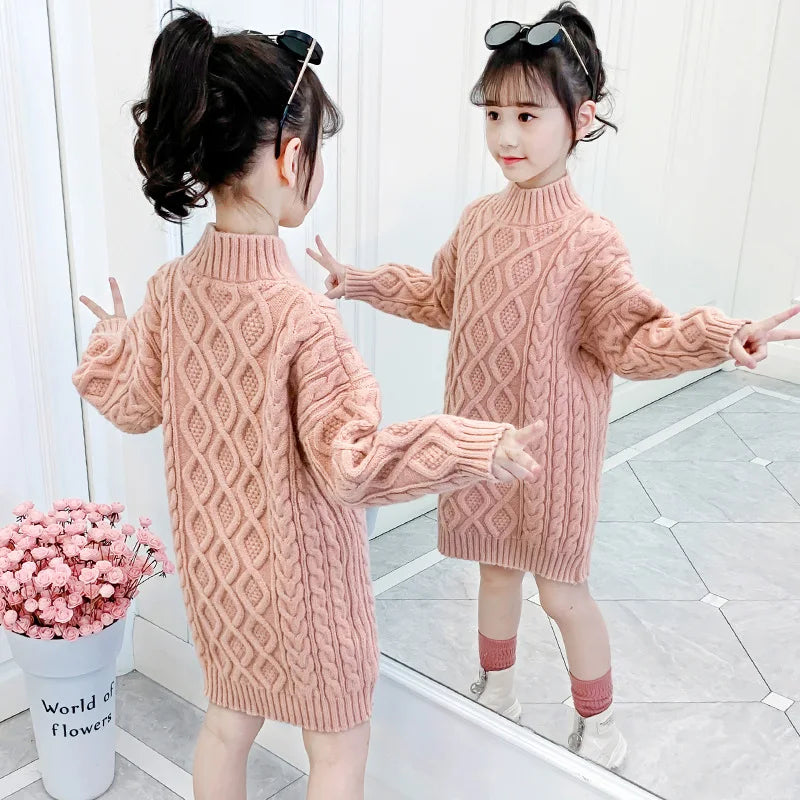 Long Knitted Sweater for Girls Ages 3-13 | Cozy Autumn and Winter Wool Blend Fashion