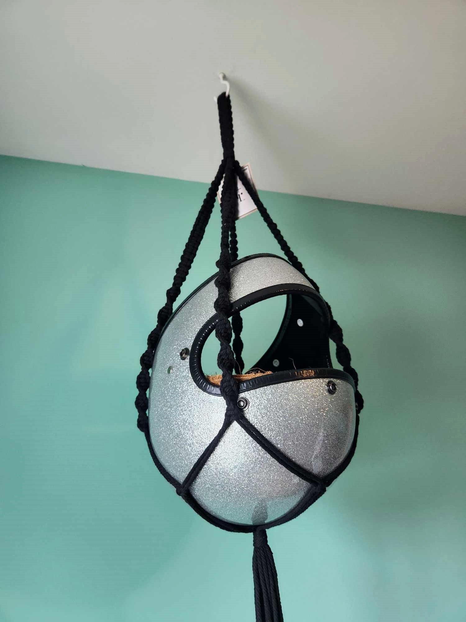 Handmade Full-Face Motorcycle Helmet Planters with Macrame Hanger - Eco-friendly Coconut Fiber Liner