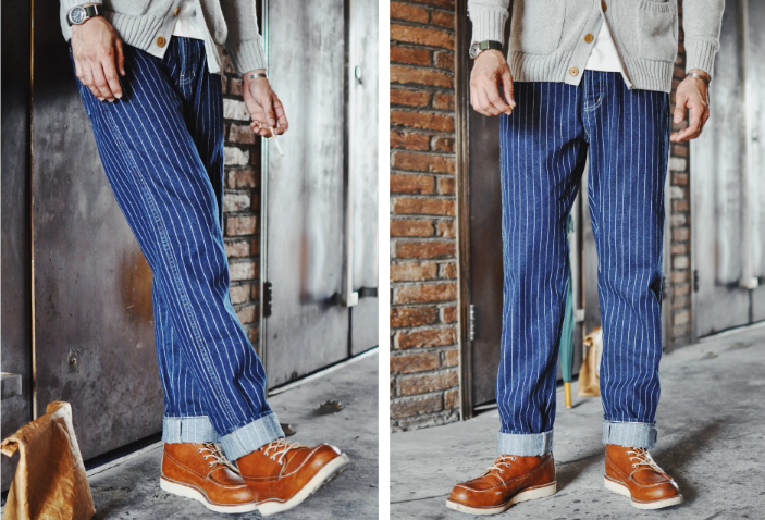 Men's Slim Fit Jeans with Striped Design and Button Fly Closure - Vintage Inspired High Quality Denim Jeans