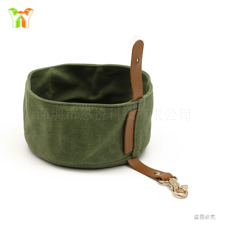 Collapsible Waterproof Dog Bowl with Leather Trim - 1000ML Capacity - Easy to Clean and Carry