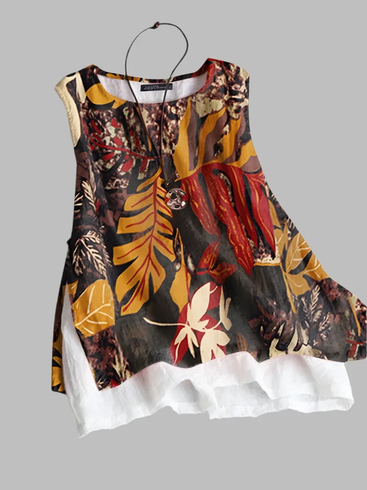 ZANZEA Women’s Summer Cotton Tank Top - Stylish Sleeveless Leaf Print Vest