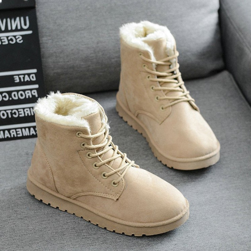 Warm and Stylish Women's Leather Lace-Up Snow Boots with Faux Fur Lining