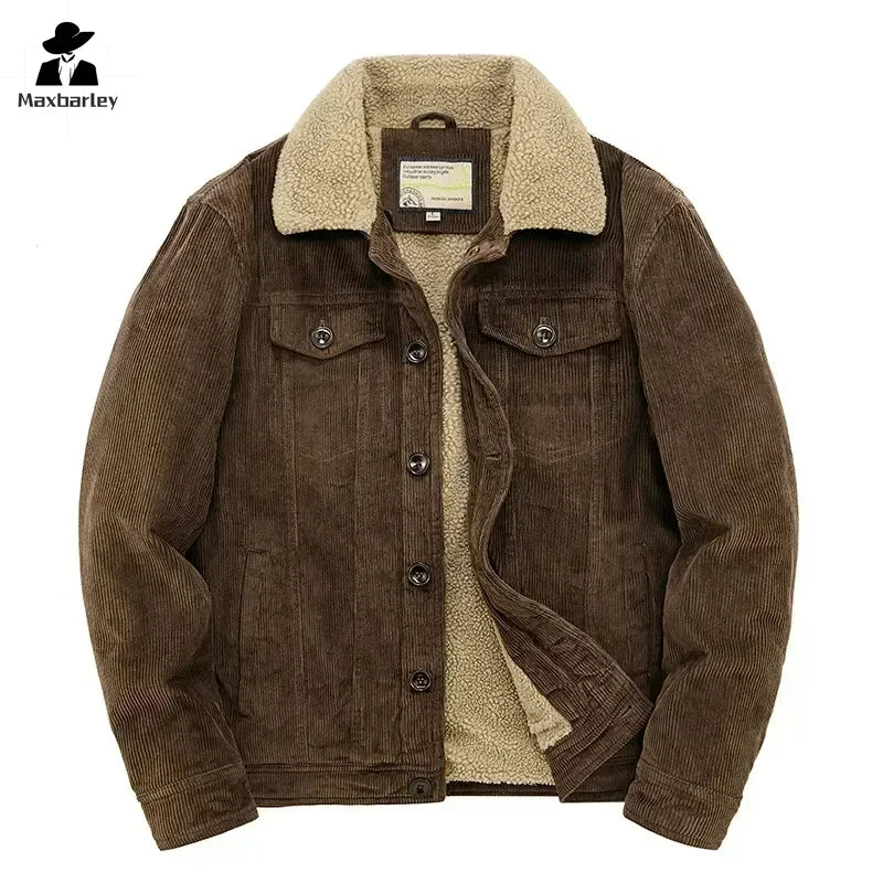 Men’s Fleece-Lined Corduroy Jacket | Padded Zip Parka Coat for Winter