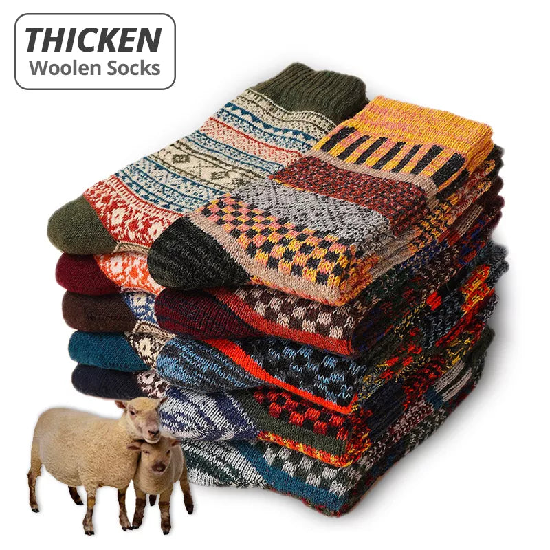 Men's Retro Winter Thicken Sheep's Wool Socks - Colorful 5 Pairs - Warm and Cozy Winter Socks