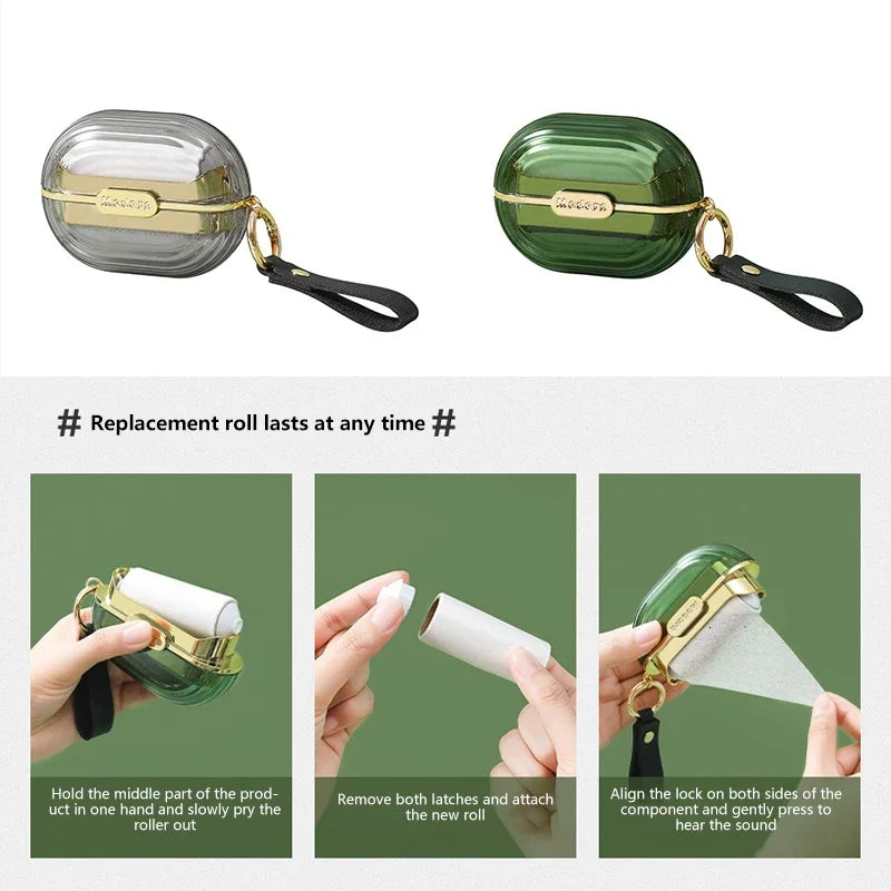 Mini Portable Lint Roller for Hair and Fabric Removal - Replaceable Paper Roll - Efficient and Easy to Use