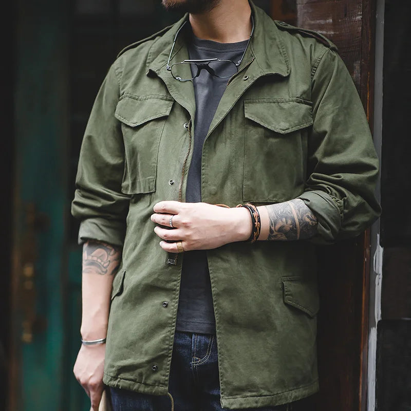 Men's Maden Vintage Oversized Green M65 Windbreaker Jacket - Retro Loose Overcoat - Durable 100% Cotton Military Style Coat