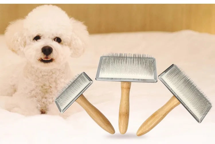 Eco-Friendly Bamboo Dog Comb and Cat Grooming Brush | Stainless Steel Knot Remover and Massage Tool for Dogs and Cats