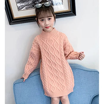 Long Knitted Sweater for Girls Ages 3-13 | Cozy Autumn and Winter Wool Blend Fashion