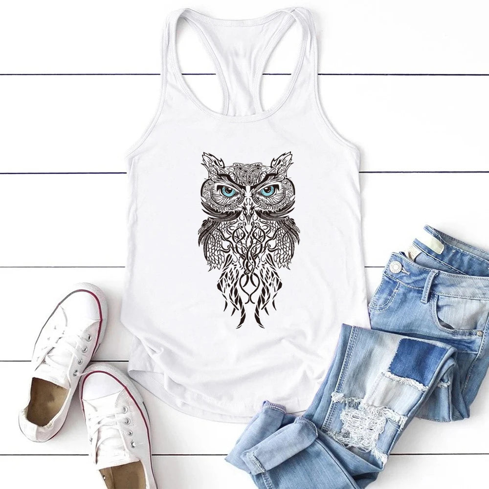 Stylish Owl Printed Tank Top for Women - Available Sizes S-3XL