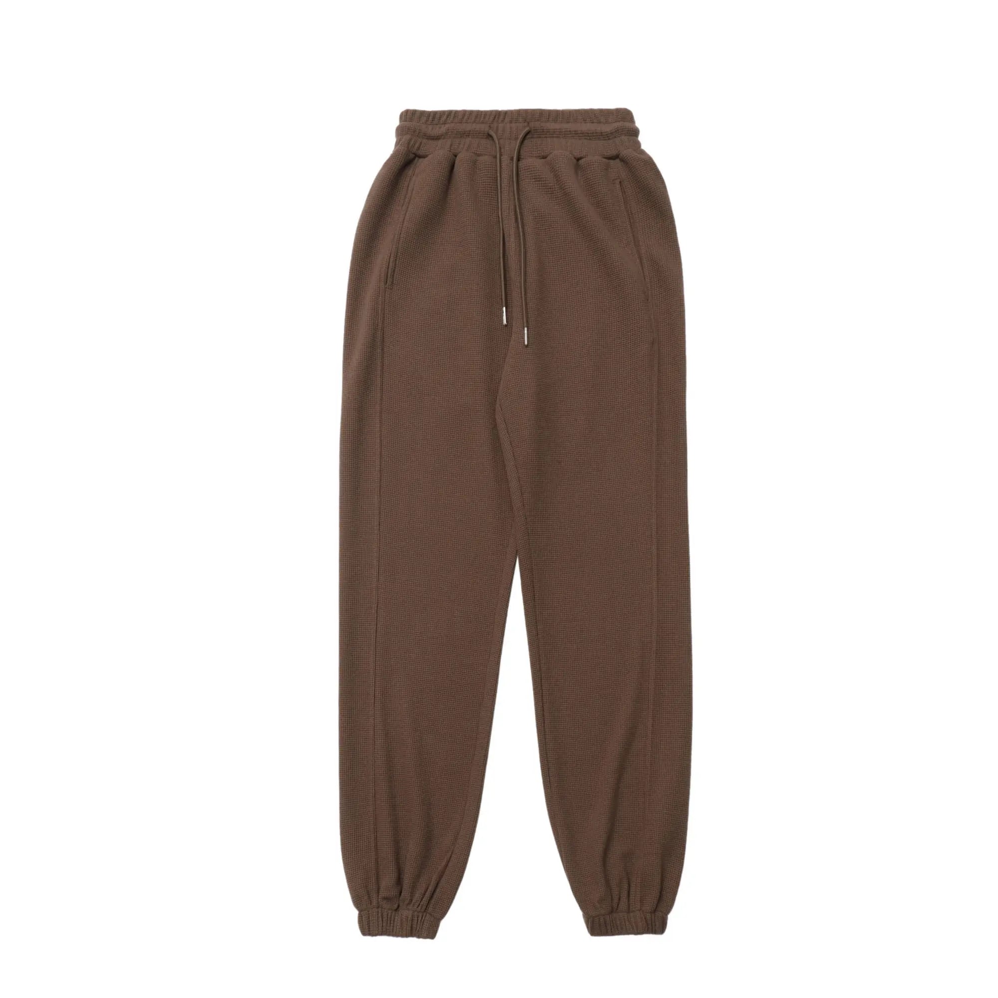 Men's Loose Waffle Plaid Sweatpants for Spring & Autumn | Casual Ankle-Length Polyester Joggers