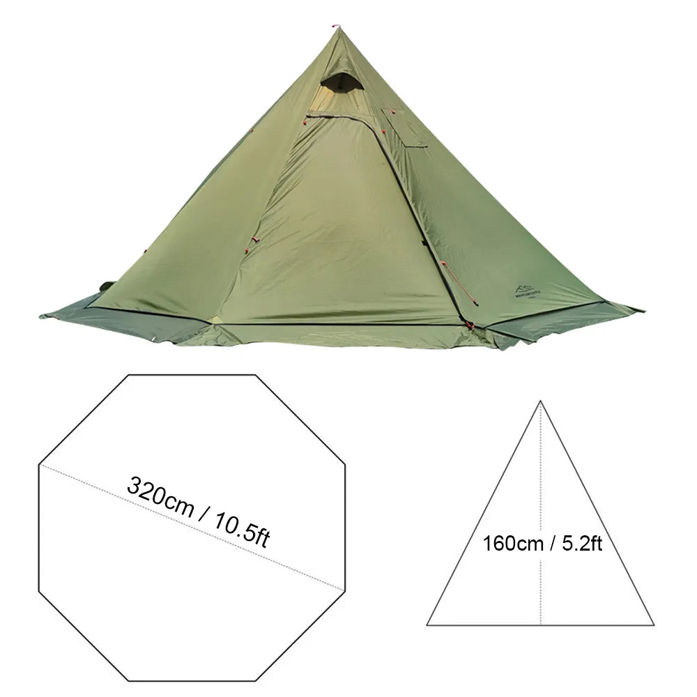 Lightweight 3-4 Person Hot Tipi Tent with Fire Retardant Stove Jack - Water-Resistant Rip-Resistant Outdoor Camping Tent with Large Space